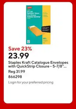 Staples Staples Kraft Catalogue Envelopes with QuickStrip Closure - 5-7/8 x 9-5/8 - Brown offer
