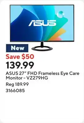 Staples ASUS 27 FHD Frameless Eye Care Monitor - VZ279HG offer