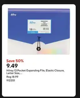 Staples Hilroy 13 Pocket Expanding File, Elastic Closure, Letter Size, Assorted Colours offer