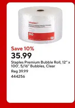 Staples Staples Premium Bubble Roll, 12 x 100', 5/16 Bubbles, Clear offer