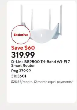 Staples D-Link BE9500 Tri-Band Wi-Fi 7 Smart Router offer
