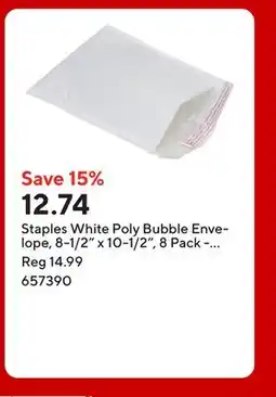 Staples Staples White Poly Bubble Envelope, 8-1/2 x 10-1/2, 8 Pack - Pull-Tab Strip offer