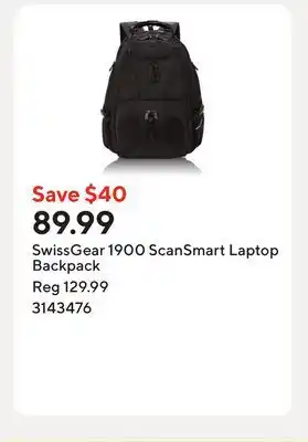 Staples SwissGear 1900 ScanSmart Laptop Backpack offer