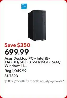 Staples Asus Desktop PC - Intel i5-13420H/512GB SSD/16GB RAM/Windows 11 Home/Grey offer