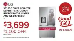 Goemans Appliances LG 36 25.5 CU.FT. COUNTER DEPTH FRENCH, DOOR REFRIGERATOR, WATER AND ICE DISPENSER offer