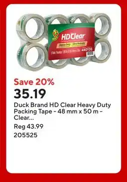 Staples Duck Brand HD Clear Heavy Duty Packing Tape - 48 mm x 50 m - Clear offer
