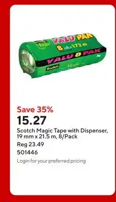 Staples Scotch Magic Tape with Dispenser, 19 mm x 21.5 m, 8/Pack offer