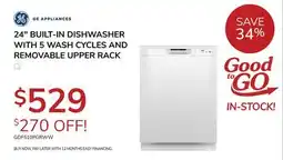 Goemans Appliances GE APPLIANCES 24 BUILT-IN DISHWASHER WITH 5 WASH CYCLES AND REMOVABLE UPPER RACK offer