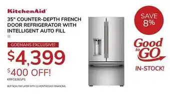 Goemans Appliances KitchenAid 35 COUNTER-DEPTH FRENCH DOOR REFRIGERATOR WITH INTELLIGENT AUTO FILL offer