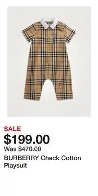 Holt Renfrew BURBERRY Check Cotton Playsuit offer