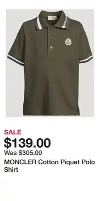 Holt Renfrew MONCLER Cotton Piquet Polo Shirt offer