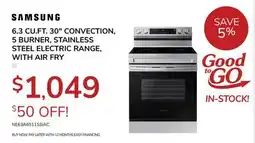 Goemans Appliances SAMSUNG 6.3 CU.FT. 30 CONVECTION, 5 BURNER, STAINLESS STEEL ELECTRIC RANGE, WITH AIR FRY offer