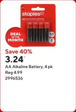 Staples AA Alkaline Battery offer