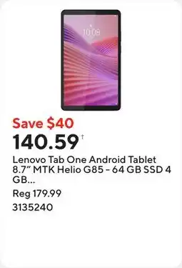 Staples Lenovo Tab One Android Tablet 8.7 MTK Helio G85 - 64 GB SSD 4 GB RAM with Folio Case - Luna Grey offer