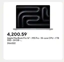 Staples Apple MacBook Pro 16 - M5 Pro - 18-core CPU - 1 TB SSD - 24 GB - Silver - French offer