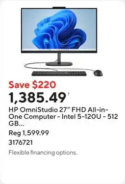 Staples HP OmniStudio 27 FHD All-in-One Computer - Intel 5-120U - 512 GB SSD - 12 GB Ram - Windows 11 Home offer