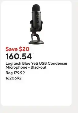 Staples Logitech Blue Yeti USB Condenser Microphone - Blackout offer