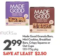 Longo's Made Good Granola Bars, Mini Cookies, Breakfast Bars, Crispy Squares or Oat Cups offer