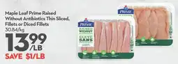 Longo's Maple Leaf Prime Raised Without Antibiotics Thin Sliced, Fillets or Diced Fillets offer