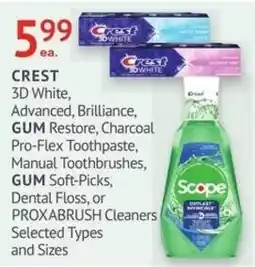 IDA Pharmacy Crest 3D White, Advanced, Brilliance, Gum Restore, Pro-Flex Toothpaste, Manual Toothbrushes, Dental Floss, or Proxabrush offer