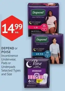 IDA Pharmacy Depend or Poise Incontinence Underwear, Pads or Underpads offer