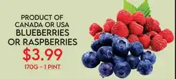 Fiesta Farms PRODUCT OF CANADA OR USA BLUEBERRIES OR RASPBERRIES offer