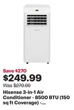 Best Buy Hisense 3-in-1 Air Conditioner - 8500 BTU (150 sq ft Coverage) - 50dB, Remote - White offer