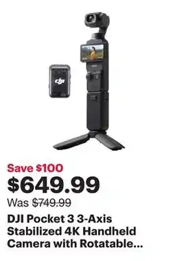 Best Buy DJI Pocket 3 3-Axis Stabilized 4K Handheld Camera with Rotatable touchscreen and Accessories - Black offer