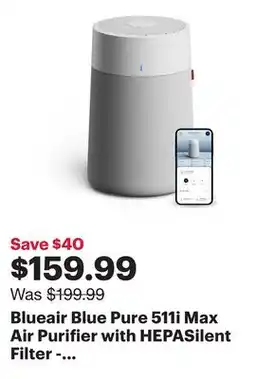 Best Buy Blueair Blue Pure 511i Max Air Purifier with HEPASilent Filter - 1138 sq. ft. - White offer