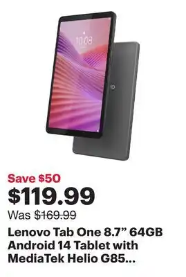 Best Buy Lenovo Tab One 8.7 64GB Android 14 Tablet with MediaTek Helio G85 8-Core Processor - Luna Grey offer