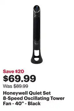 Best Buy Honeywell Quiet Set 8-Speed Oscillating Tower Fan - 40 - Black offer