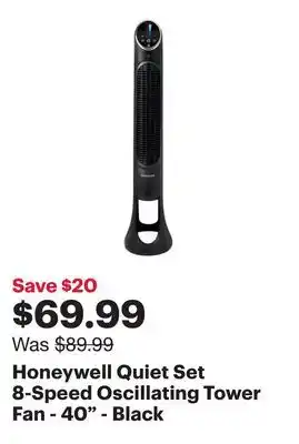 Best Buy Honeywell Quiet Set 8-Speed Oscillating Tower Fan - 40 - Black offer