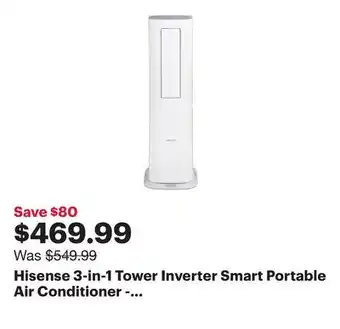Best Buy Hisense 3-in-1 Tower Inverter Smart Portable Air Conditioner - 10000 BTU - White offer