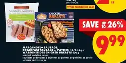 No Frills Marcangelo sausage breakfast sausage or patties or watson ridge chicken breasts offer