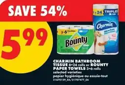 No Frills Charmin bathroom tissue or bounty paper towels offer