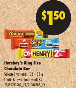 No Frills Hersheys King Size Chocolate Bar offer
