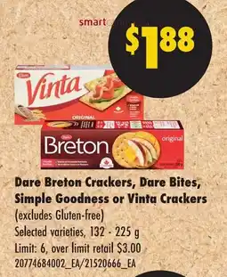 No Frills Dare Breton Crackers Dare Bites Simple Goodness or Vinta Crackers offer