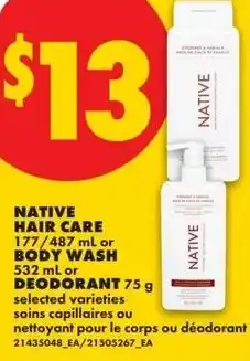 No Frills Native hair care or body wash or deodorant offer