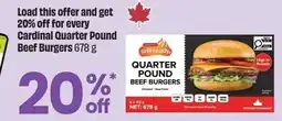 FreshCo Load this offer and get 20% off for every Cardinal Quarter Pound Beef Burgers offer