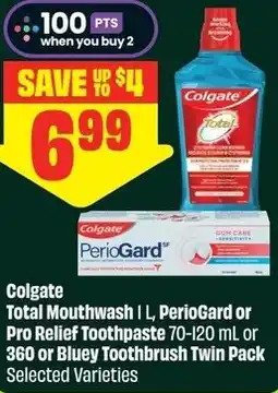 FreshCo Colgate Total MouthwashPerioGard or Pro Relief Toothpaste or 360 or Bluey Toothbrush Twin Pack offer