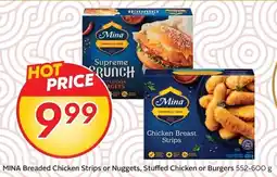 Sobeys Mina Breaded Chicken Strips or Nuggets, Stuffed Chicken or Burgers offer