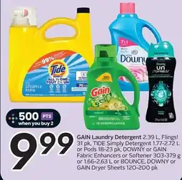 Sobeys Gain Laundry Detergent, Tide Detergent, Downy or Gain Fabric Enhancers or Softener or Bounce, Downy or Gain Dryer Sheets offer