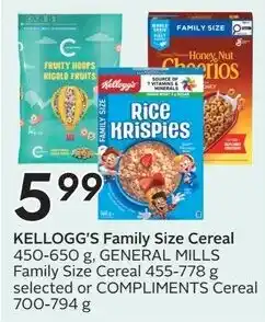 Sobeys Kellogg's Family Size Cereal, General Mills Family Size Cereal or Compliments Cereal offer