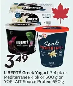 Sobeys Liberté Greek Yogurt or Méditerranée or Yoplait Source Protein offer