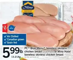 Fortinos PC Blue Menu boneless skinless chicken breast or Mina Halal boneless skinless chicken breast offer
