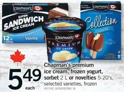 Fortinos Chapman's premium ice cream, frozen yogurt, sorbet or novelties offer