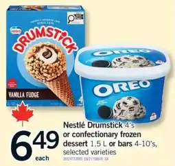 Fortinos Nestlé Drumstick or confectionary frozen dessert or bars offer