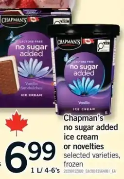 Fortinos Chapman's no sugar added ice cream or novelties offer