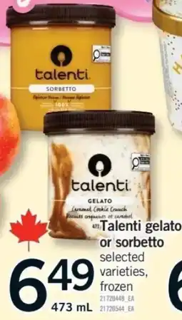 Fortinos Talenti gelato or sorbetto offer