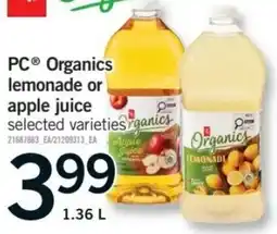 Fortinos PC Organics lemonade or apple juice offer